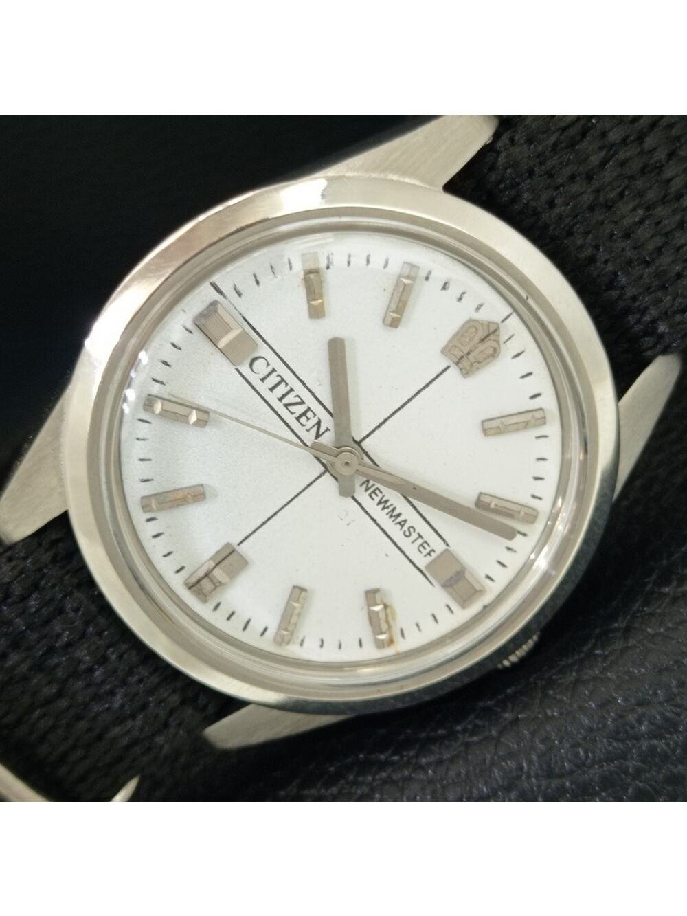 Vintage 1980 Citizen Manual Wound Mens Silver Watch & White accents